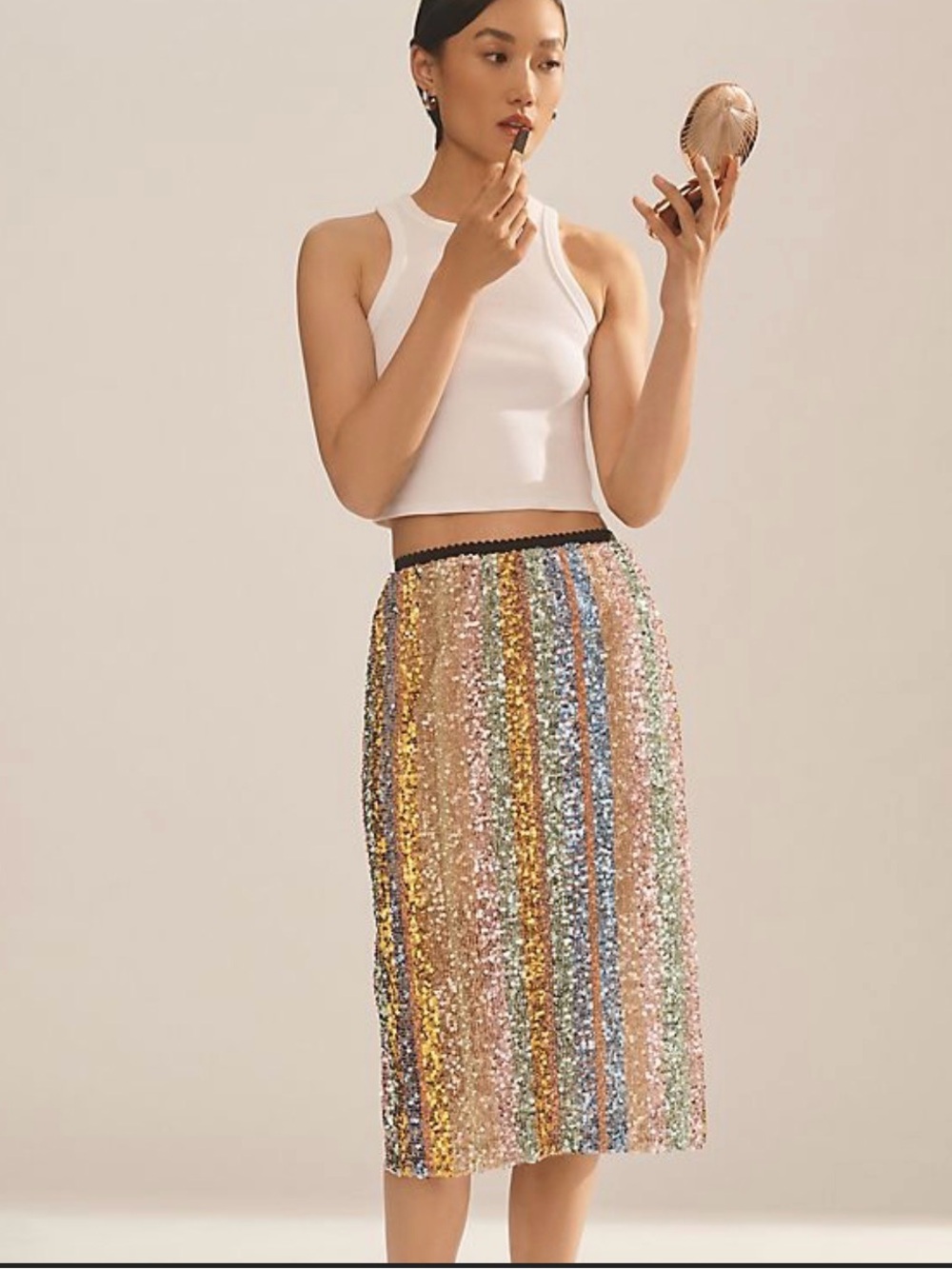 Endless Rose Multicolor Sequin Stripe Midi Skirt